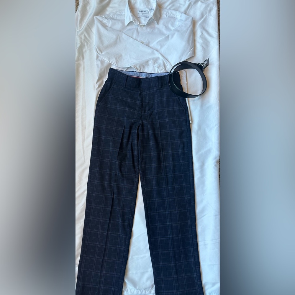 Boys Pants, White Button Down Shirt and Belt -